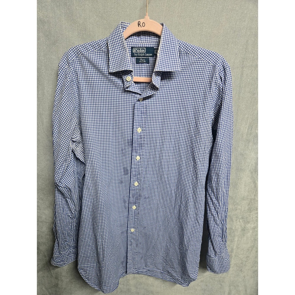 Polo Ralph Lauren Regent Classic Fit Gingham Shirt Blue White Vintage 15.5 32/33